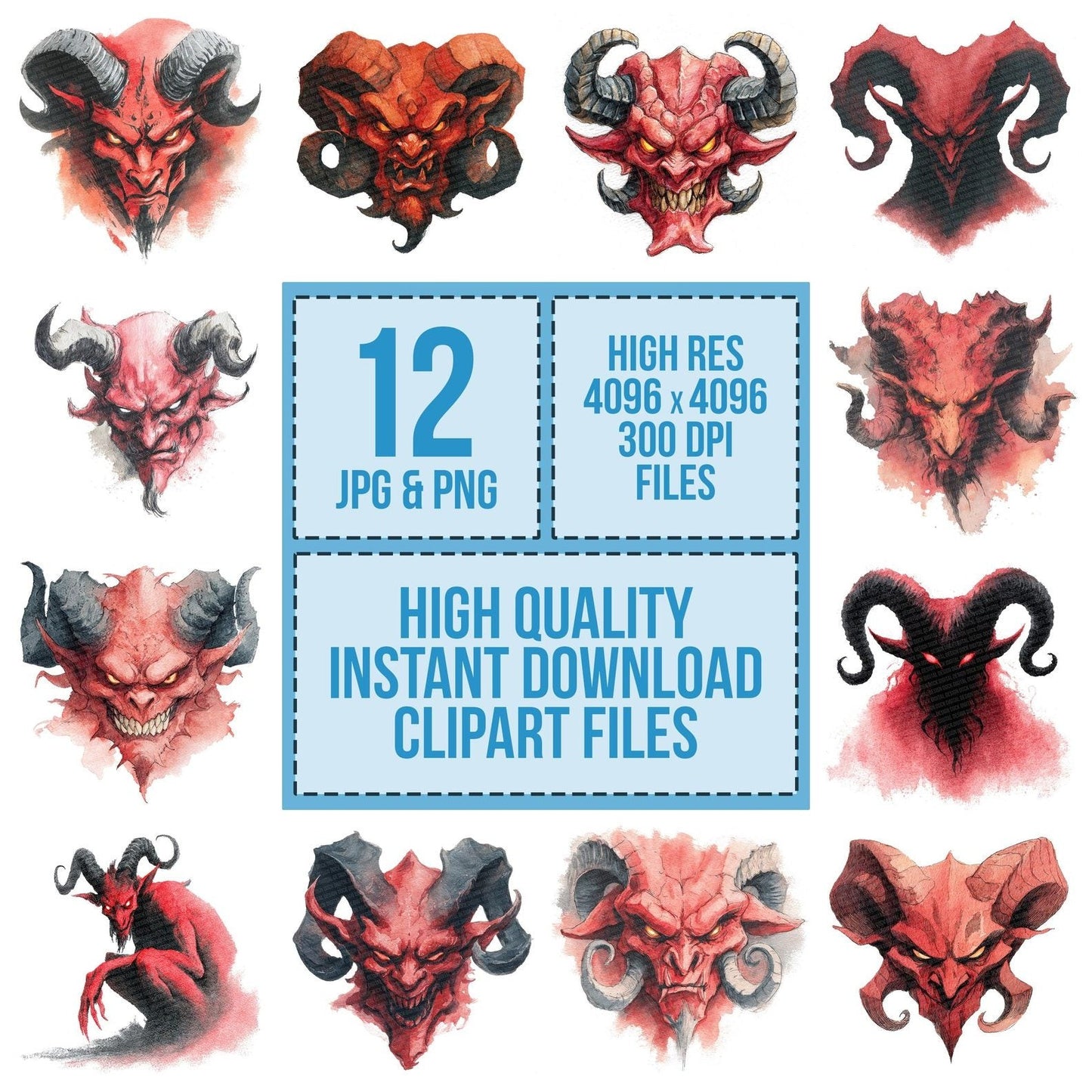 Watercolour Demon Horns Clipart Set (DDD007089)