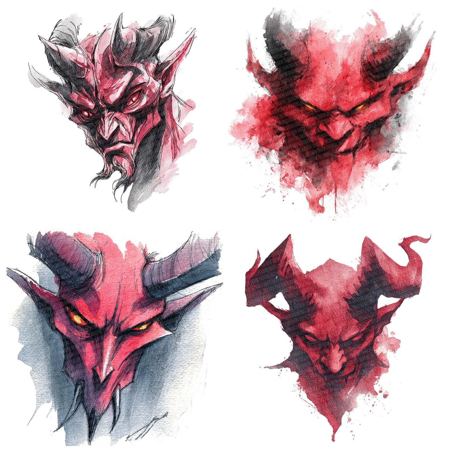 Watercolour Devil Horns Clipart Set (DDD007090)