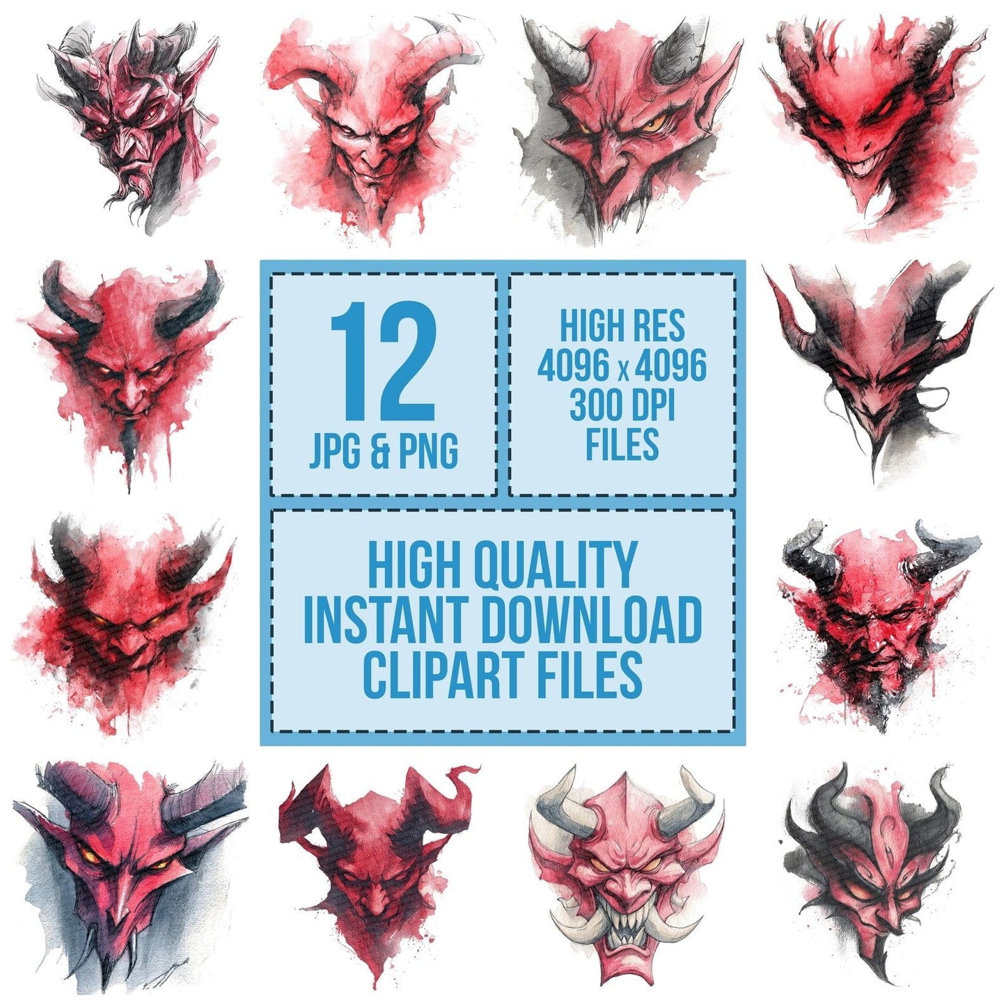 Watercolour Devil Horns Clipart Set (DDD007090)
