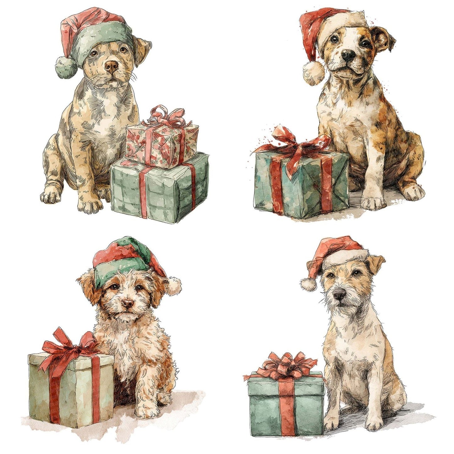Watercolour Dog Present Clipart Set (DDD007092)