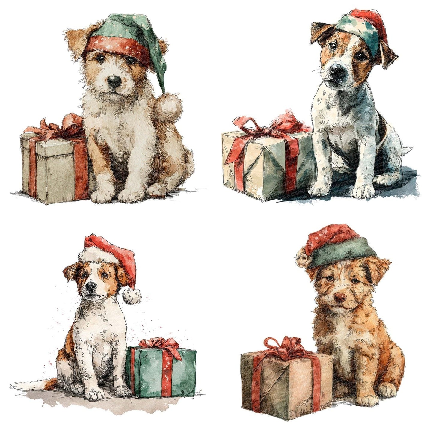Watercolour Dog Present Clipart Set (DDD007092)