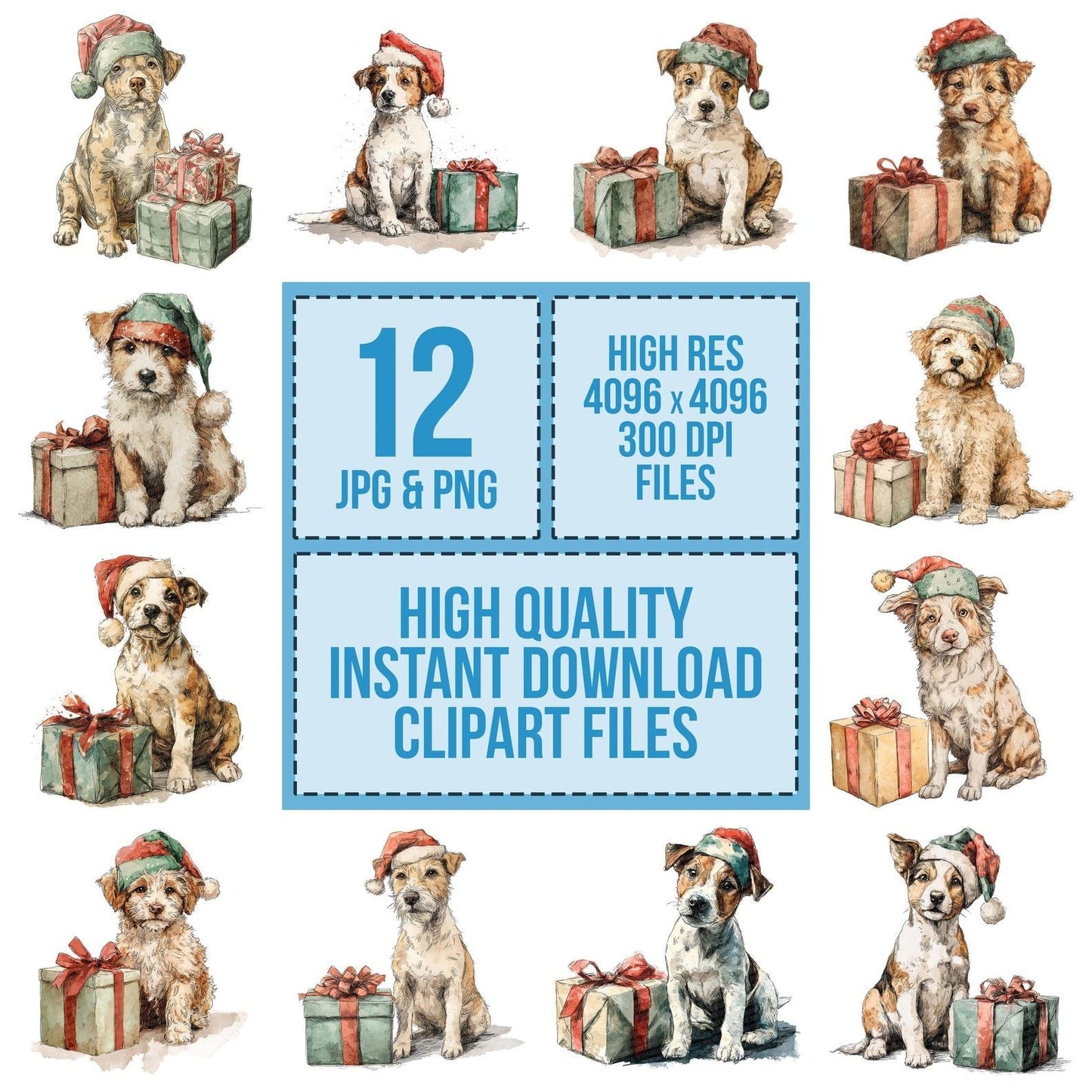 Watercolour Dog Present Clipart Set (DDD007092)