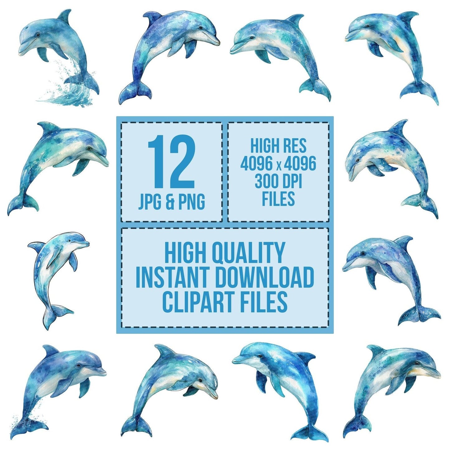 Watercolour Dolphin Clipart Set (DDD007093)
