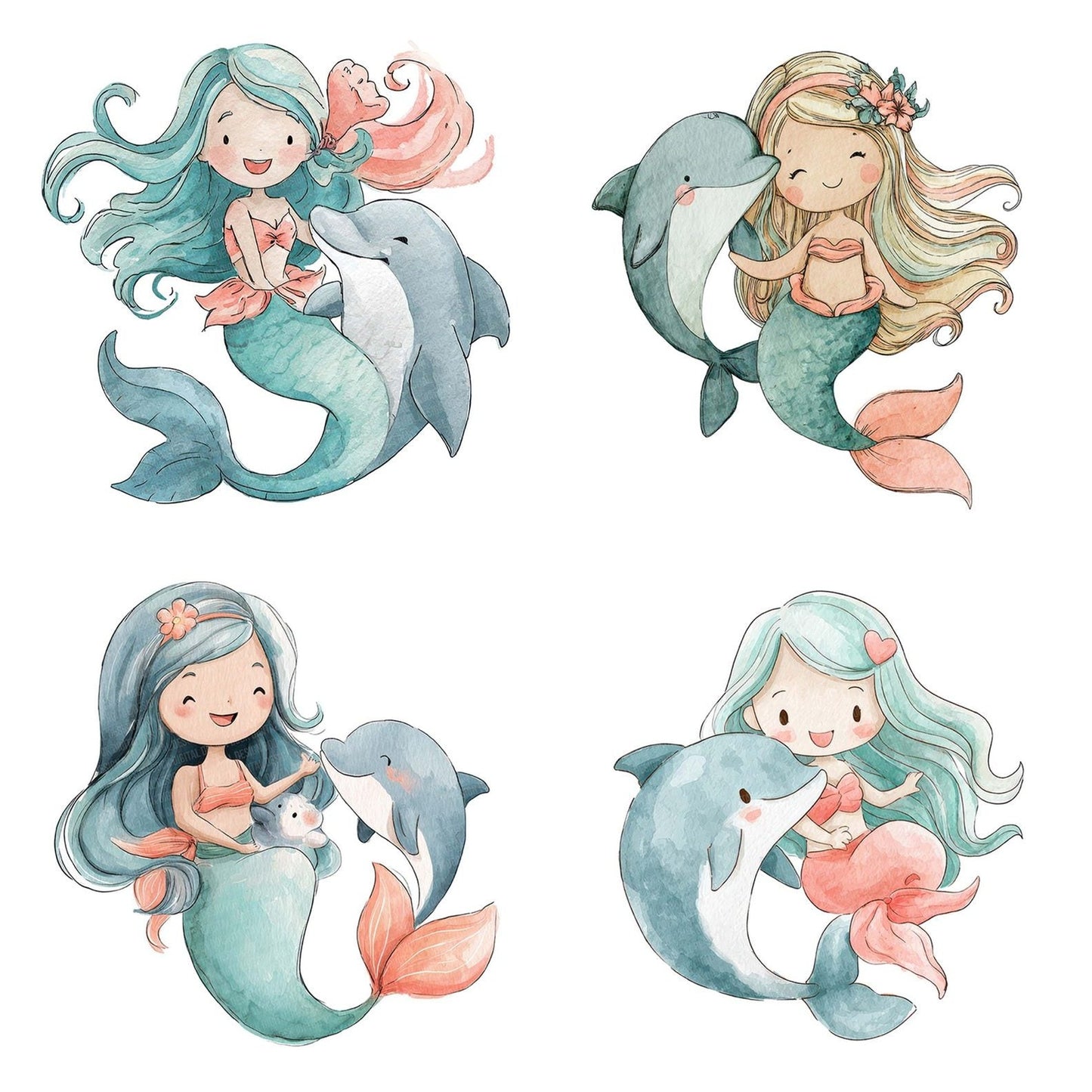 Watercolour Dolphin Mermaid Clipart Set (DDD007094)