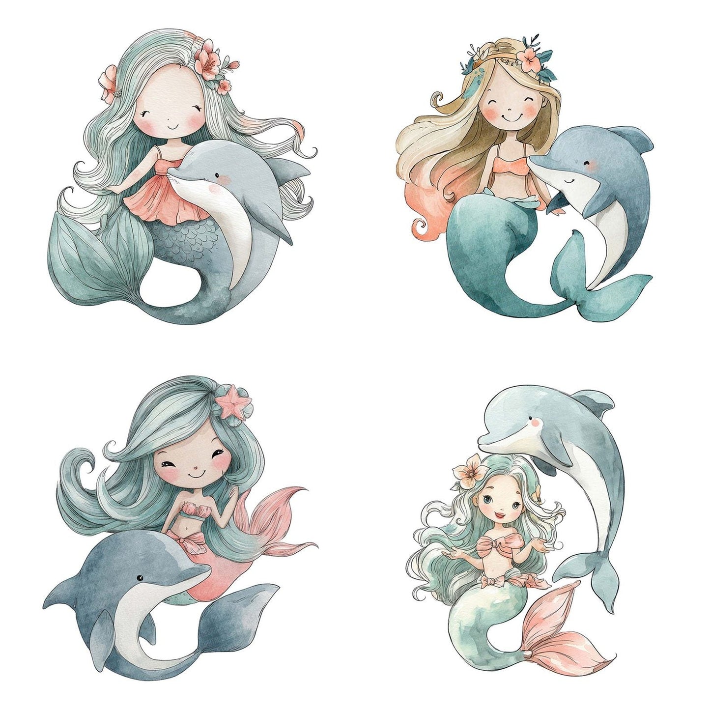 Watercolour Dolphin Mermaid Clipart Set (DDD007094)
