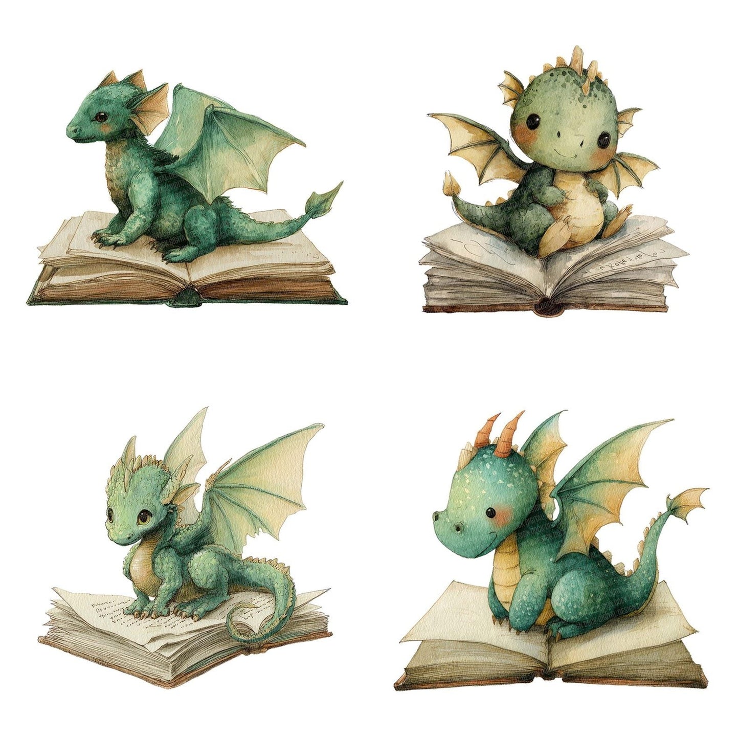 Watercolour Dragon Book Clipart Set (DDD007096)