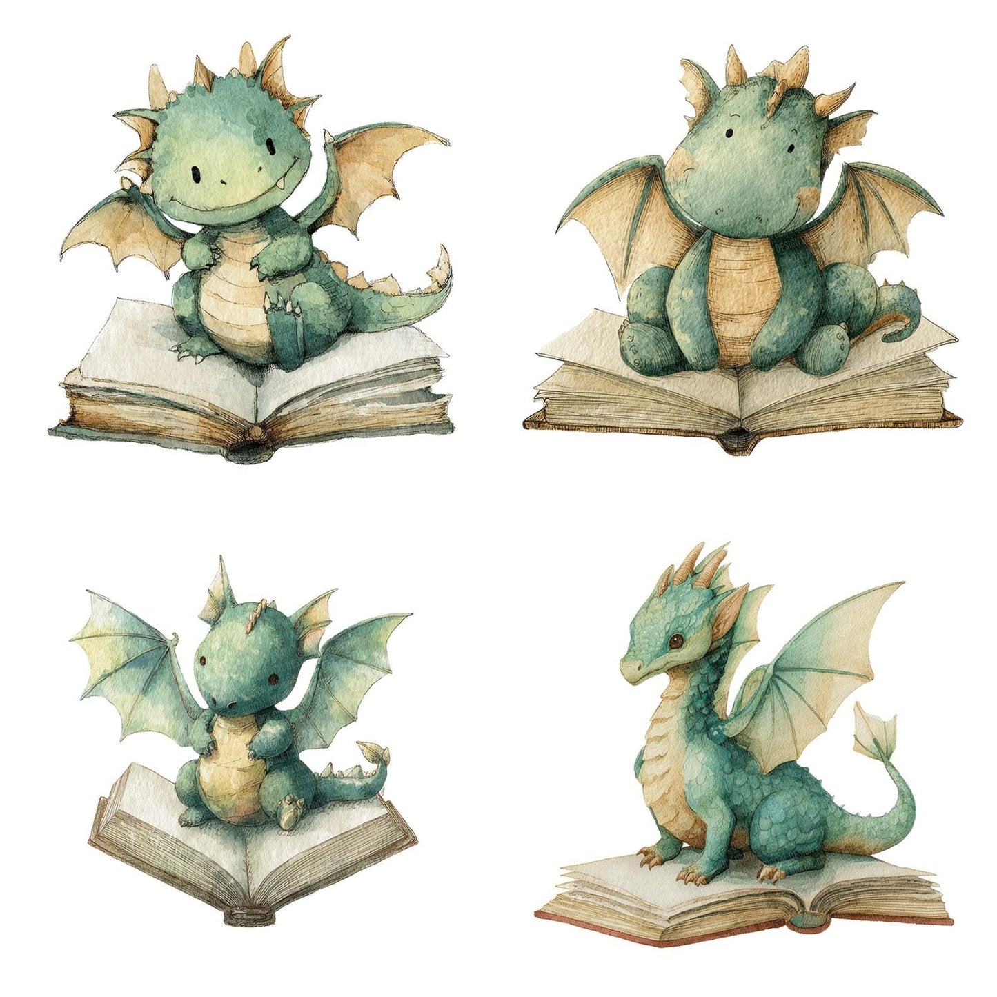 Watercolour Dragon Book Clipart Set (DDD007096)