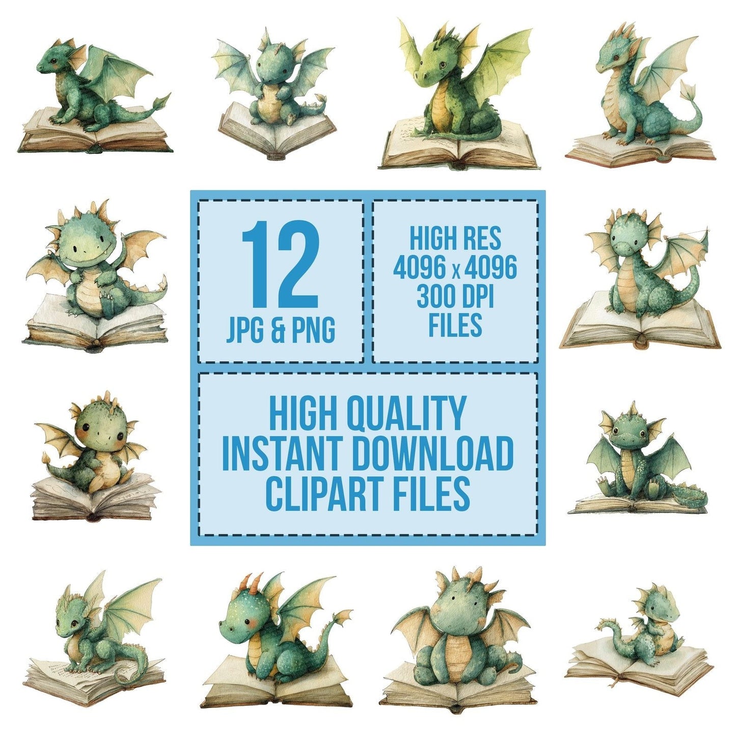 Watercolour Dragon Book Clipart Set (DDD007096)