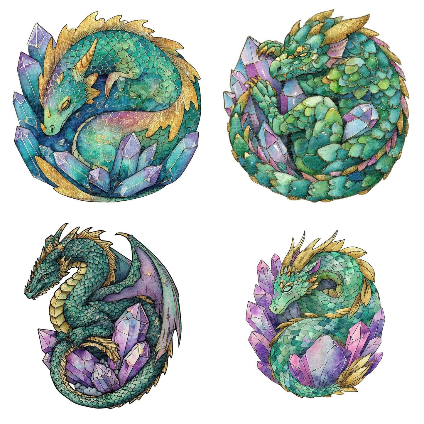 Watercolour Dragon Crystal Clipart Set (DDD007097)