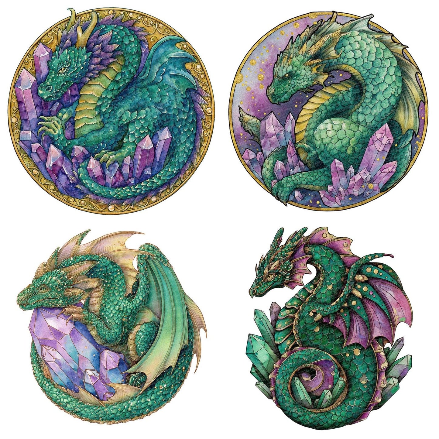 Watercolour Dragon Crystal Clipart Set (DDD007097)