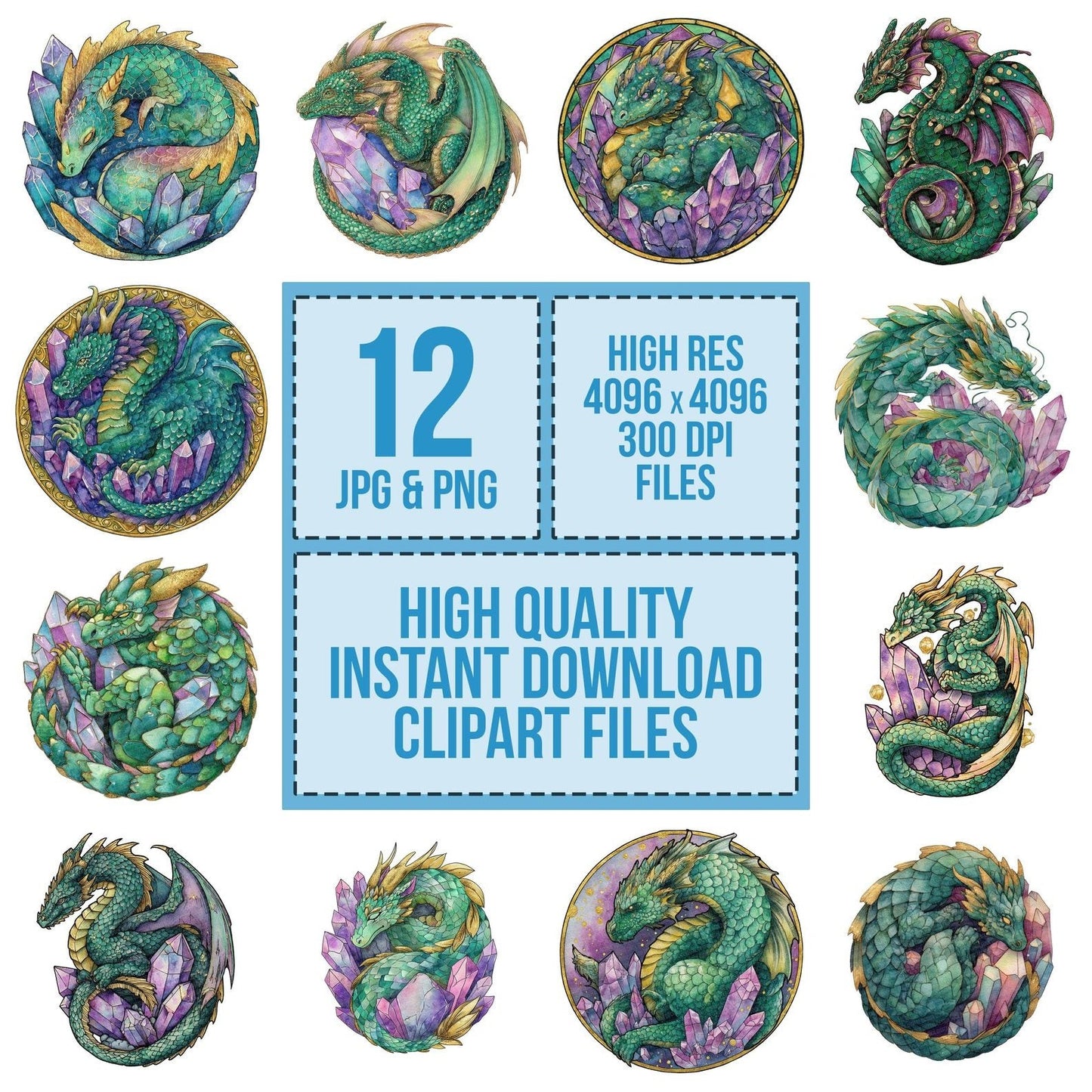 Watercolour Dragon Crystal Clipart Set (DDD007097)