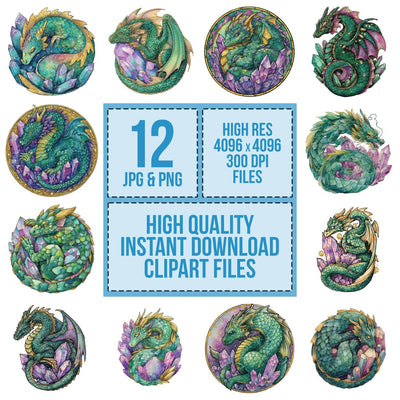 Watercolour Dragon Crystal Clipart Set (DDD007097)