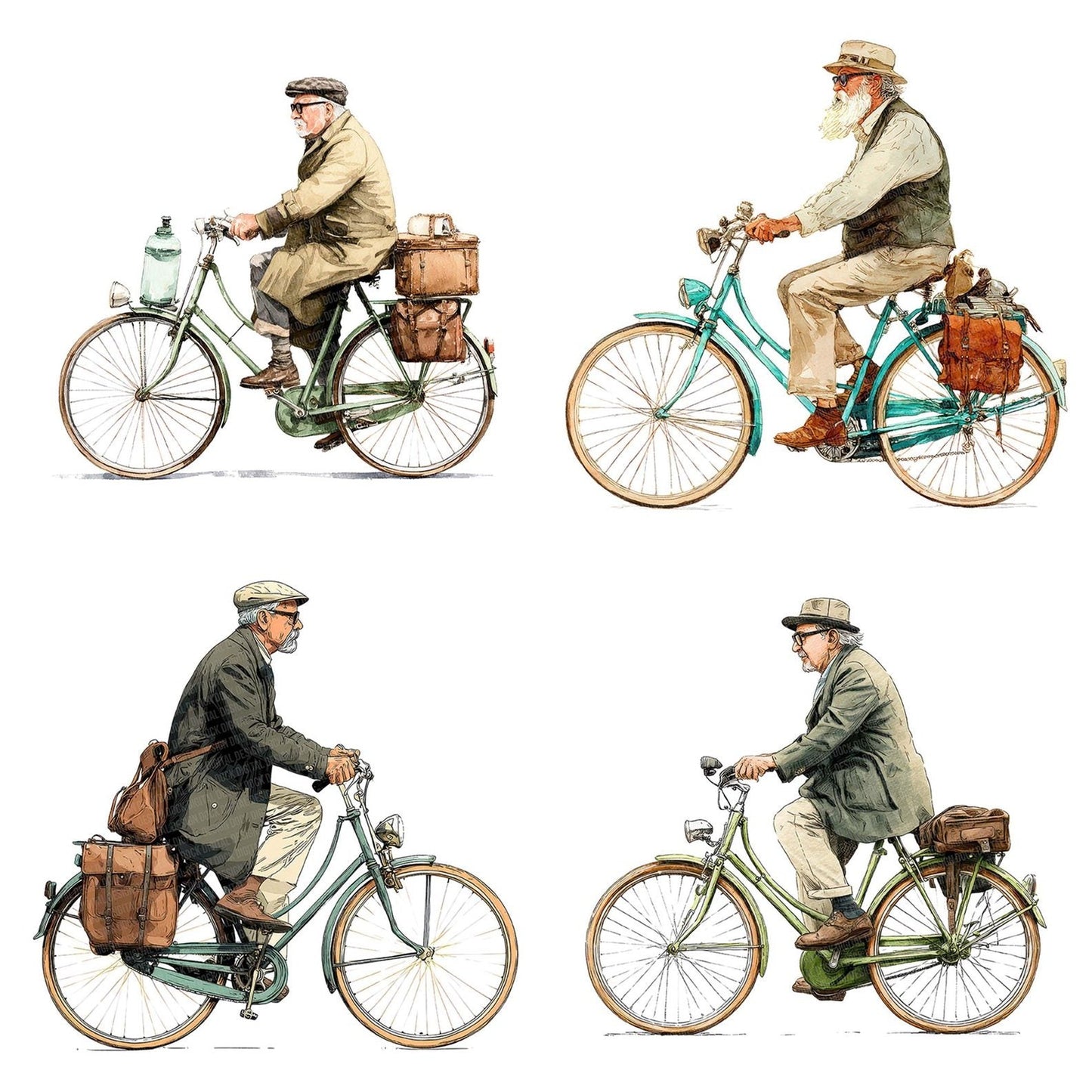 Watercolour Elderly Man Bicycle Clipart Set (DDD007100)