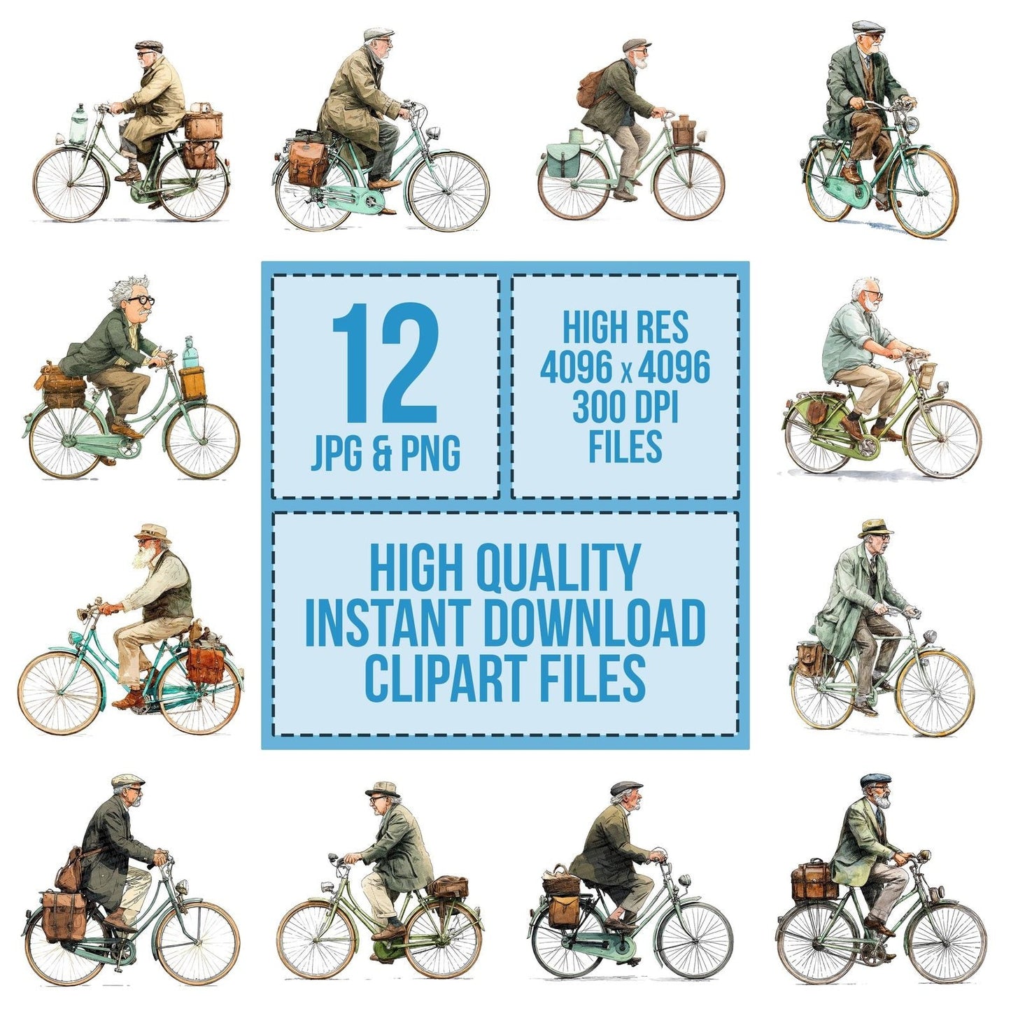 Watercolour Elderly Man Bicycle Clipart Set (DDD007100)