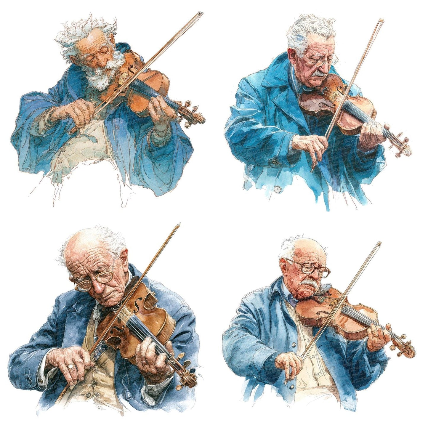 Watercolour Elderly Man Violin Clipart Set (DDD007101)
