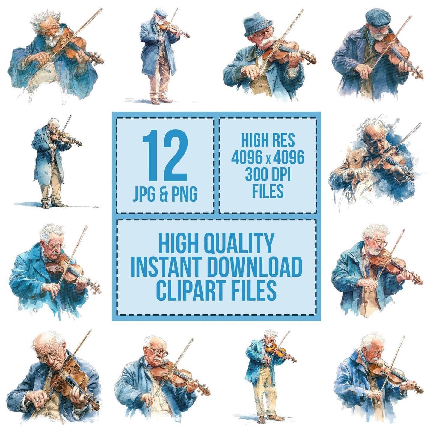 Watercolour Elderly Man Violin Clipart Set (DDD007101)