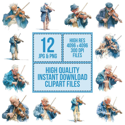 Watercolour Elderly Man Violin Clipart Set (DDD007101)