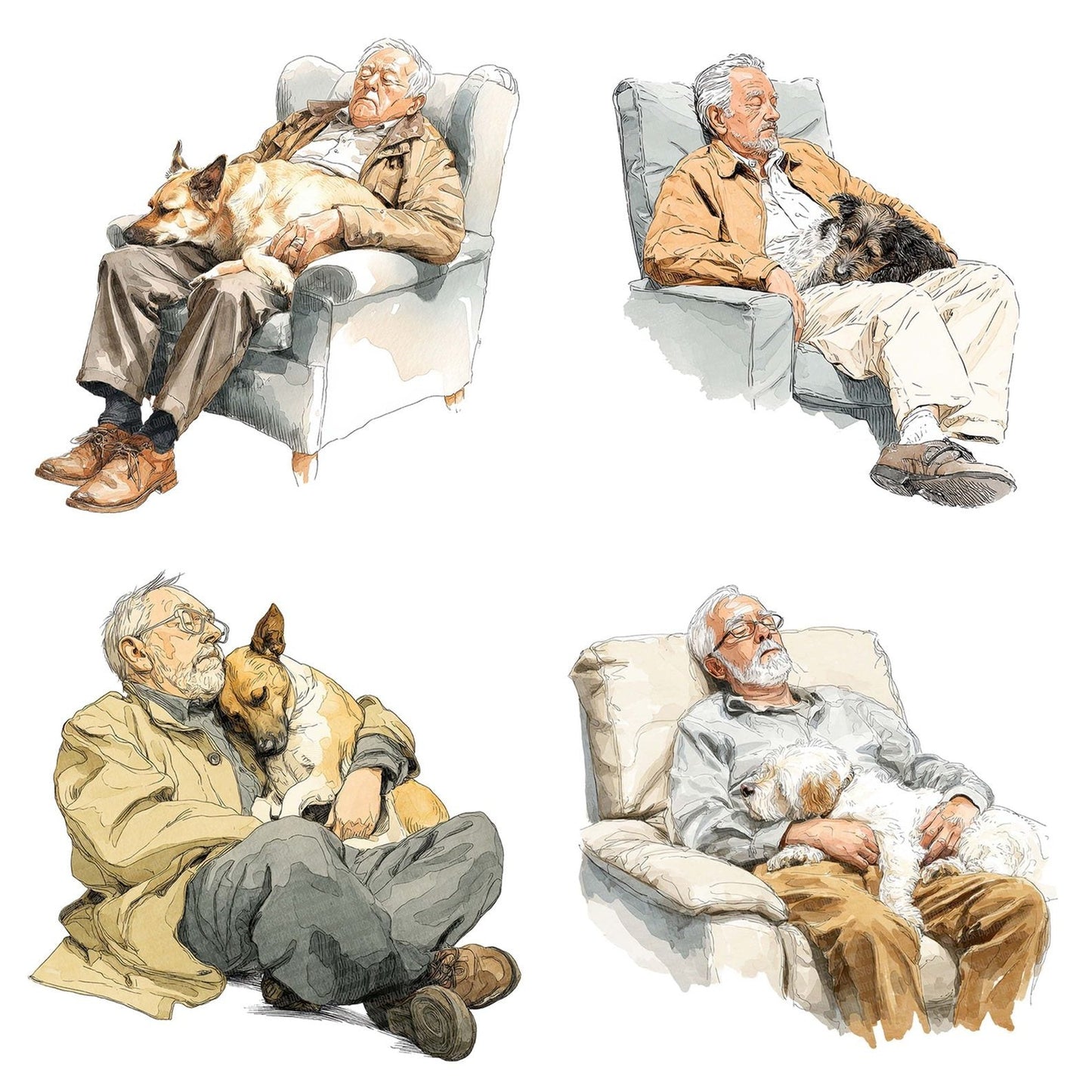 Watercolour Elderly Man with Dog Clipart Set (DDD007102)