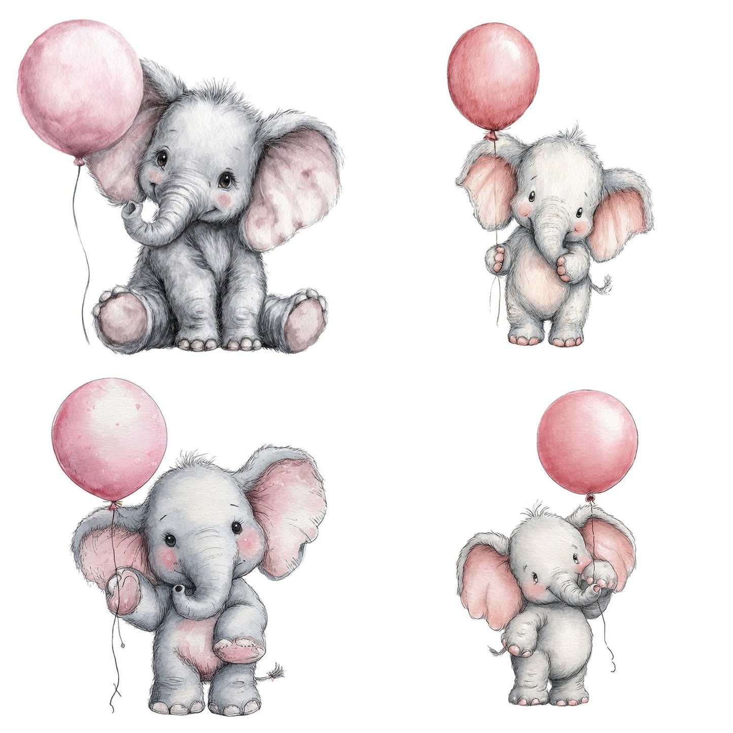 Watercolour Elephant Balloon Clipart Set (DDD007103)