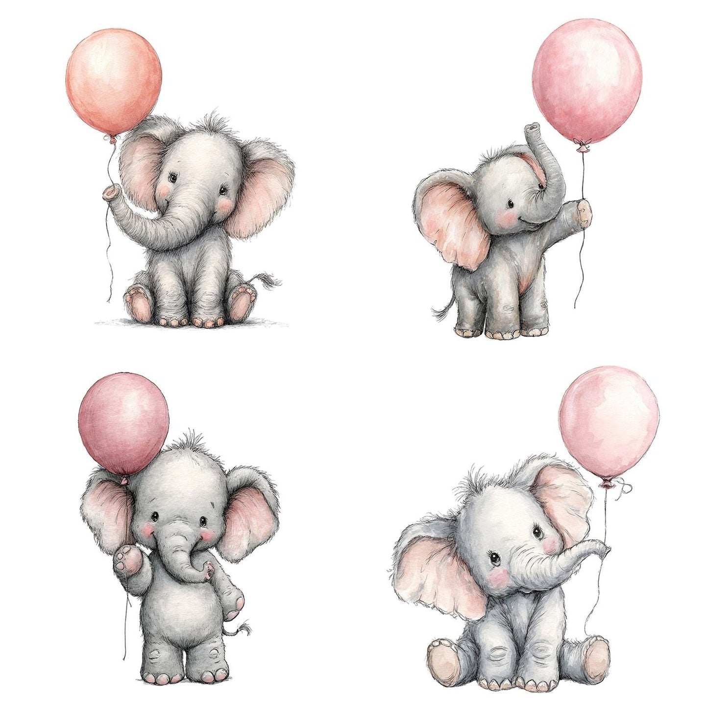 Watercolour Elephant Balloon Clipart Set (DDD007103)
