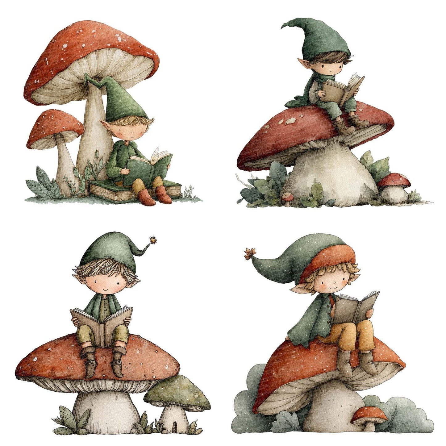 Watercolour Elf Mushroom Clipart Set (DDD007104)