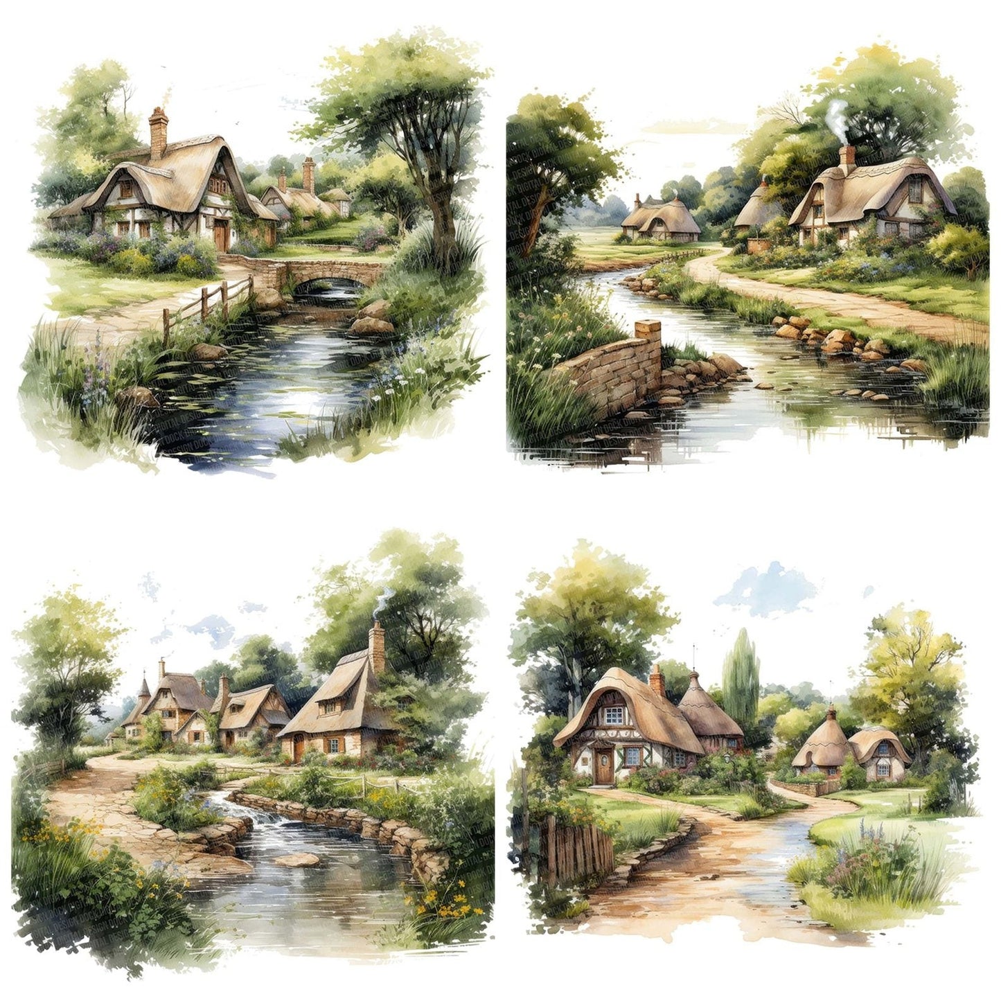 Watercolour English Village Cotswolds Clipart Set (DDD007105)