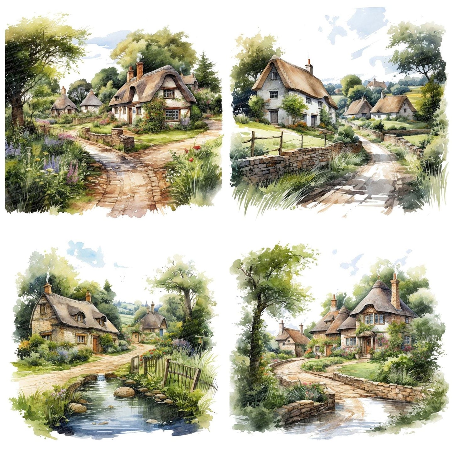 Watercolour English Village Cotswolds Clipart Set (DDD007105)