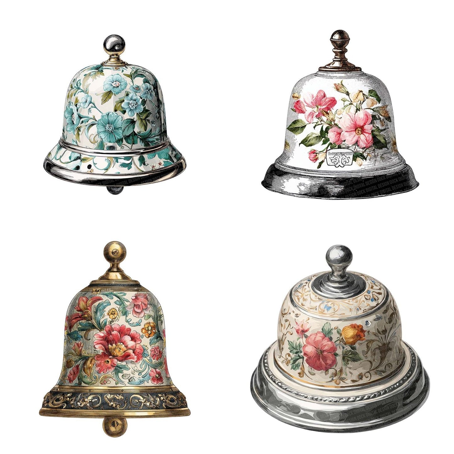 Watercolour Floral Bell Clipart Set (DDD007114)