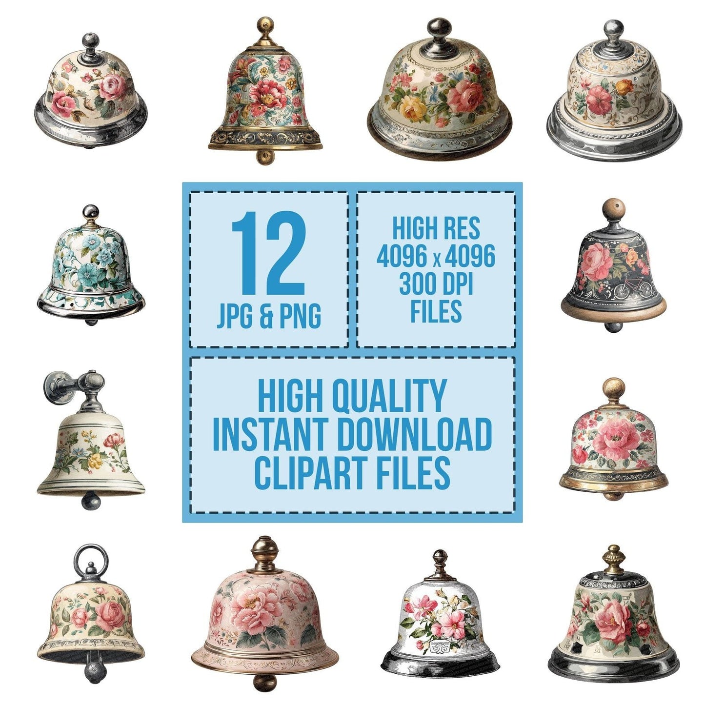 Watercolour Floral Bell Clipart Set (DDD007114)