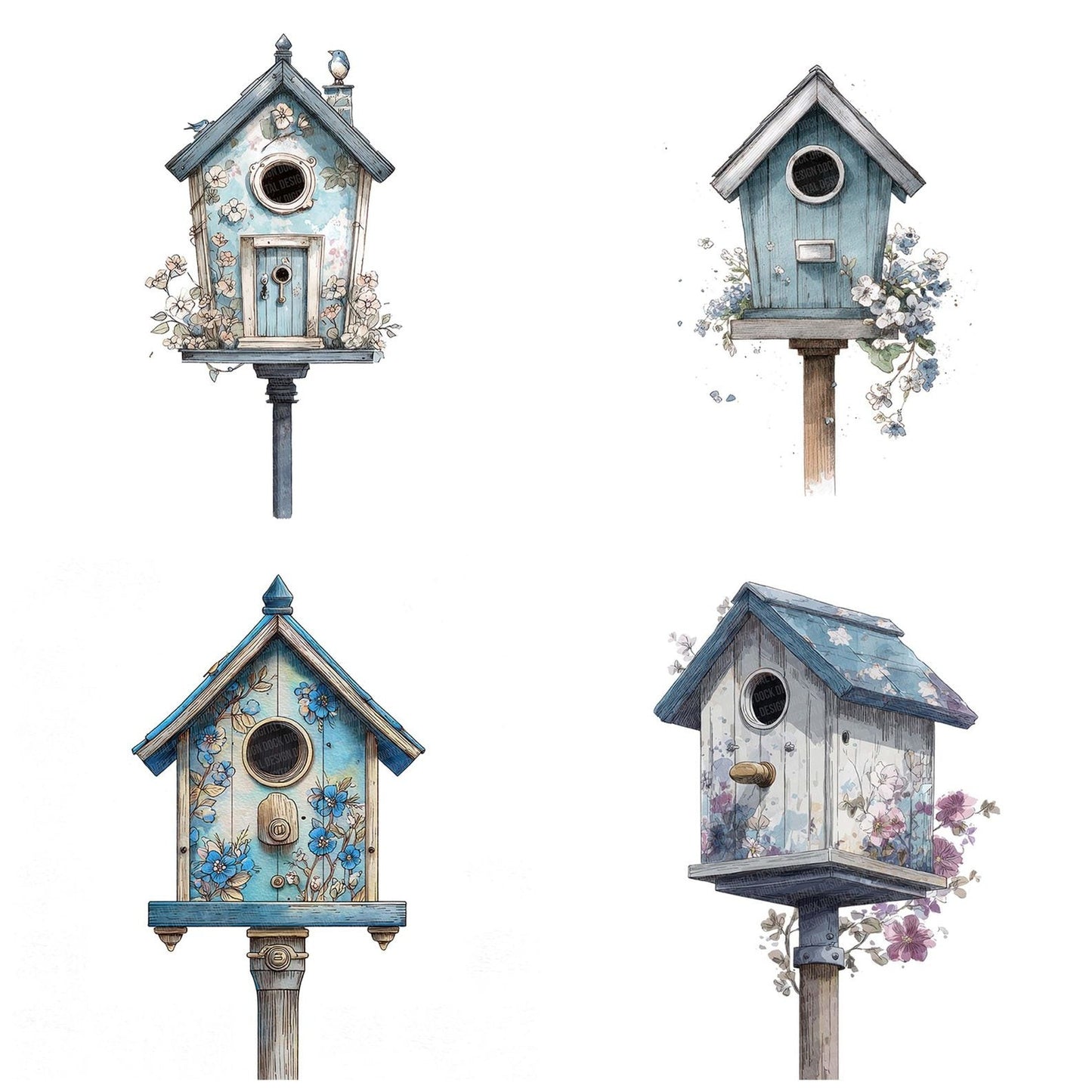 Watercolour Floral Birdhouse Clipart Set (DDD007115)