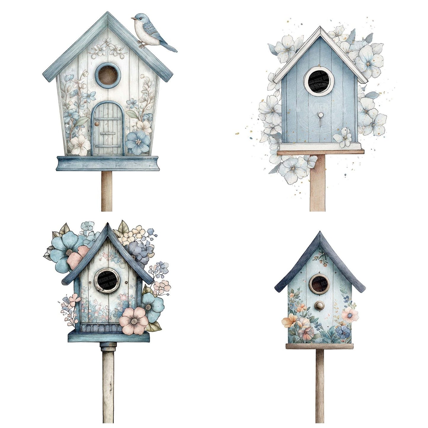 Watercolour Floral Birdhouse Clipart Set (DDD007115)