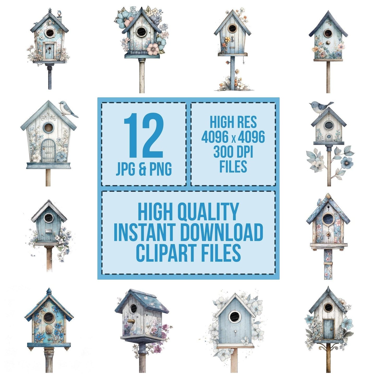 Watercolour Floral Birdhouse Clipart Set (DDD007115)