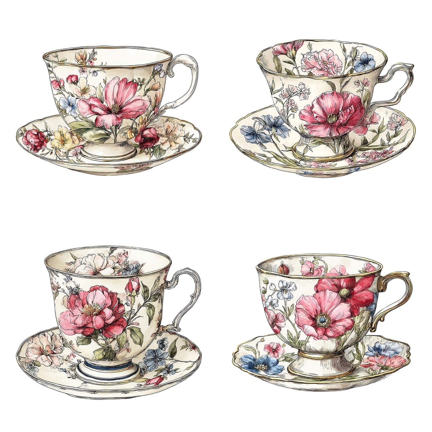 Watercolour Floral China Teacup Clipart Set (DDD007116)