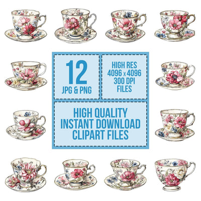 Watercolour Floral China Teacup Clipart Set (DDD007116)