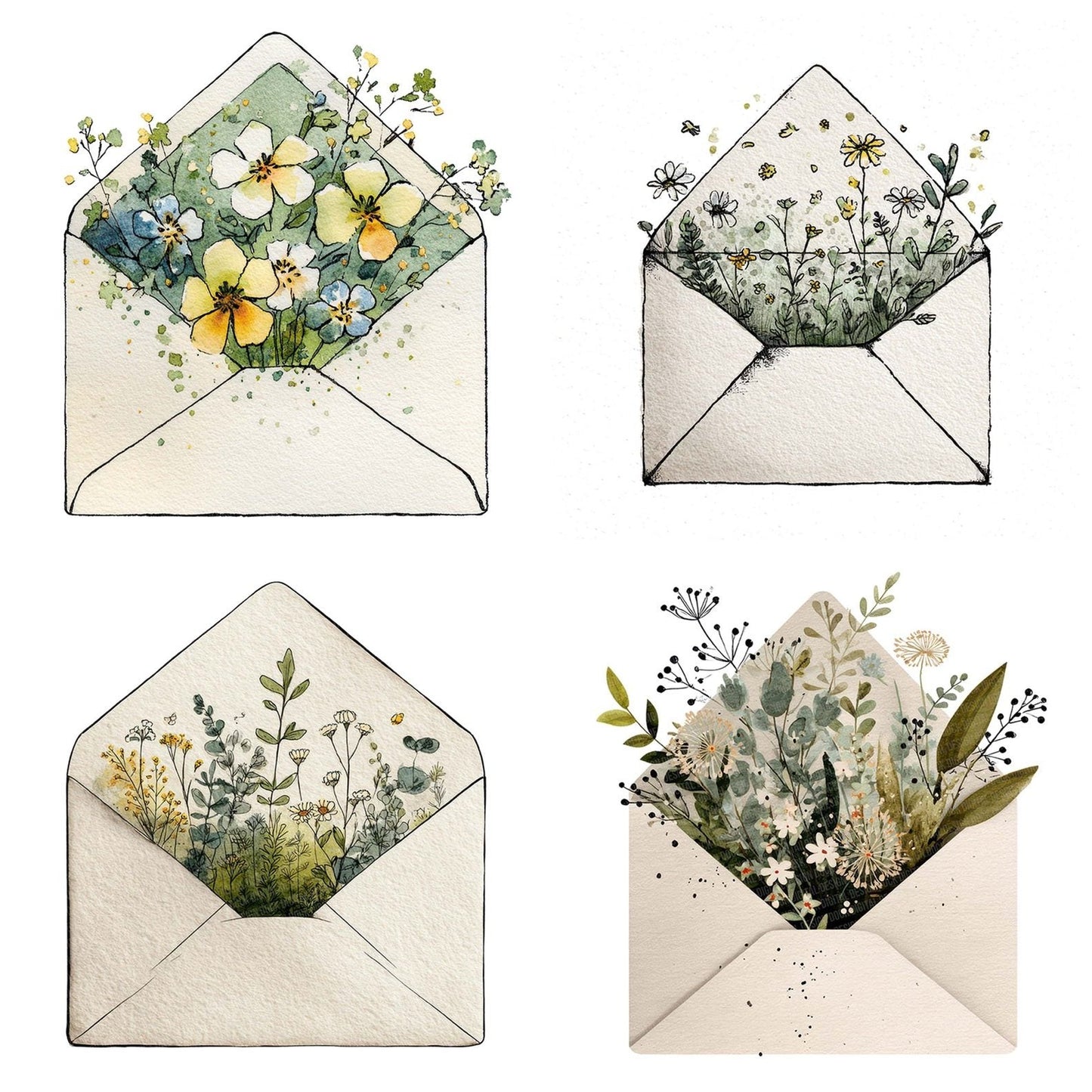 Watercolour Floral Envelope Clipart Set (DDD007117)