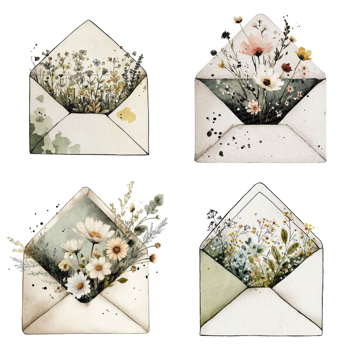 Watercolour Floral Envelope Clipart Set (DDD007117)