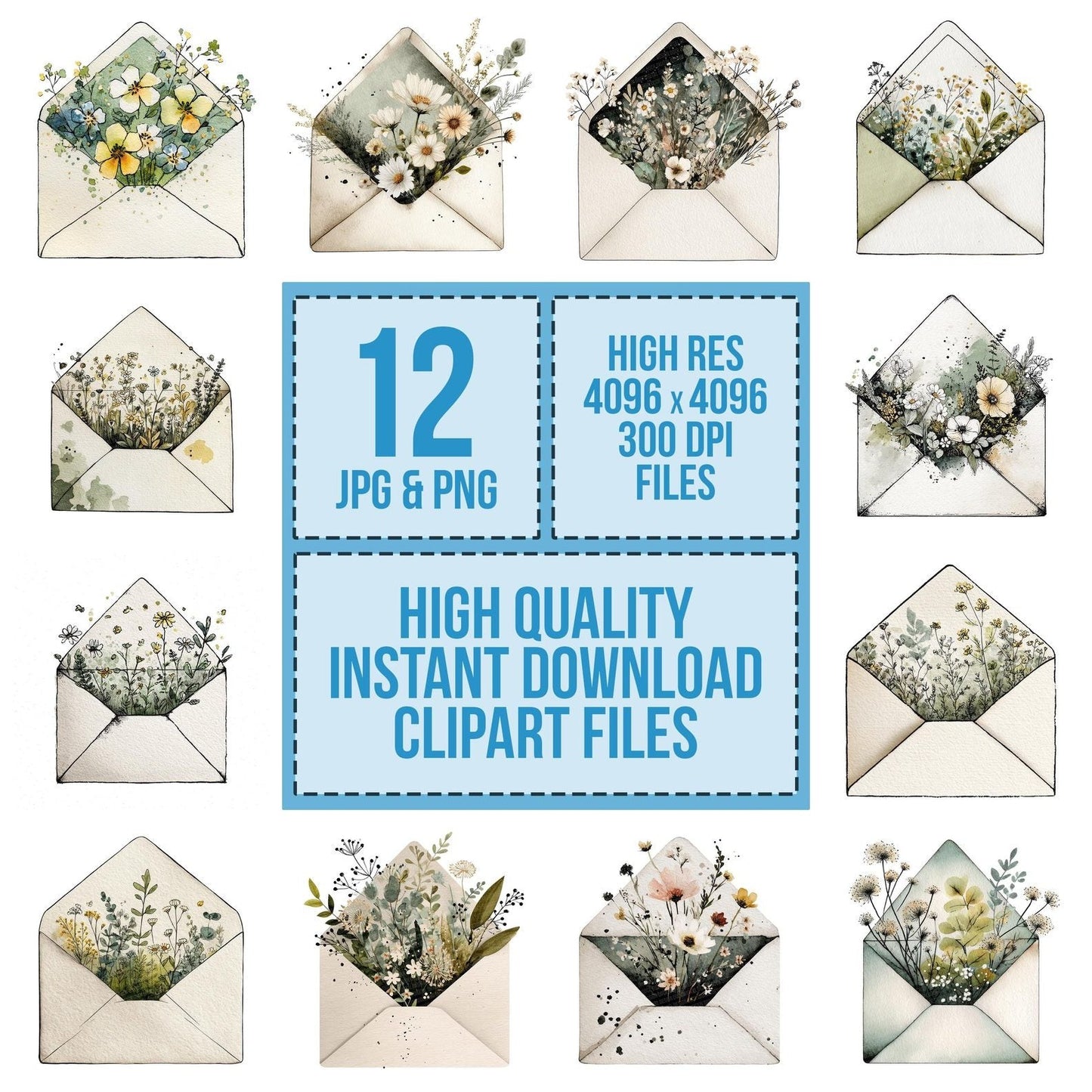 Watercolour Floral Envelope Clipart Set (DDD007117)