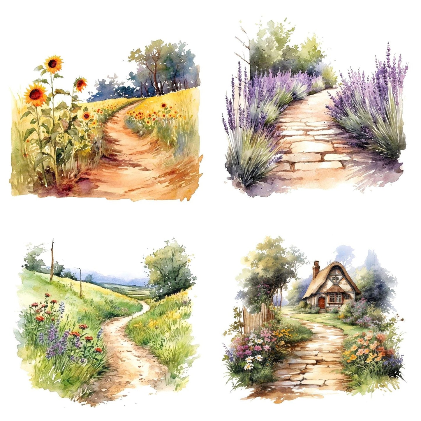 Watercolour Flower Lined Path Clipart Set (DDD007123)