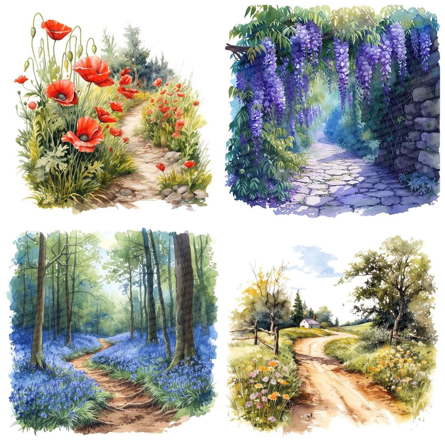 Watercolour Flower Lined Path Clipart Set (DDD007123)
