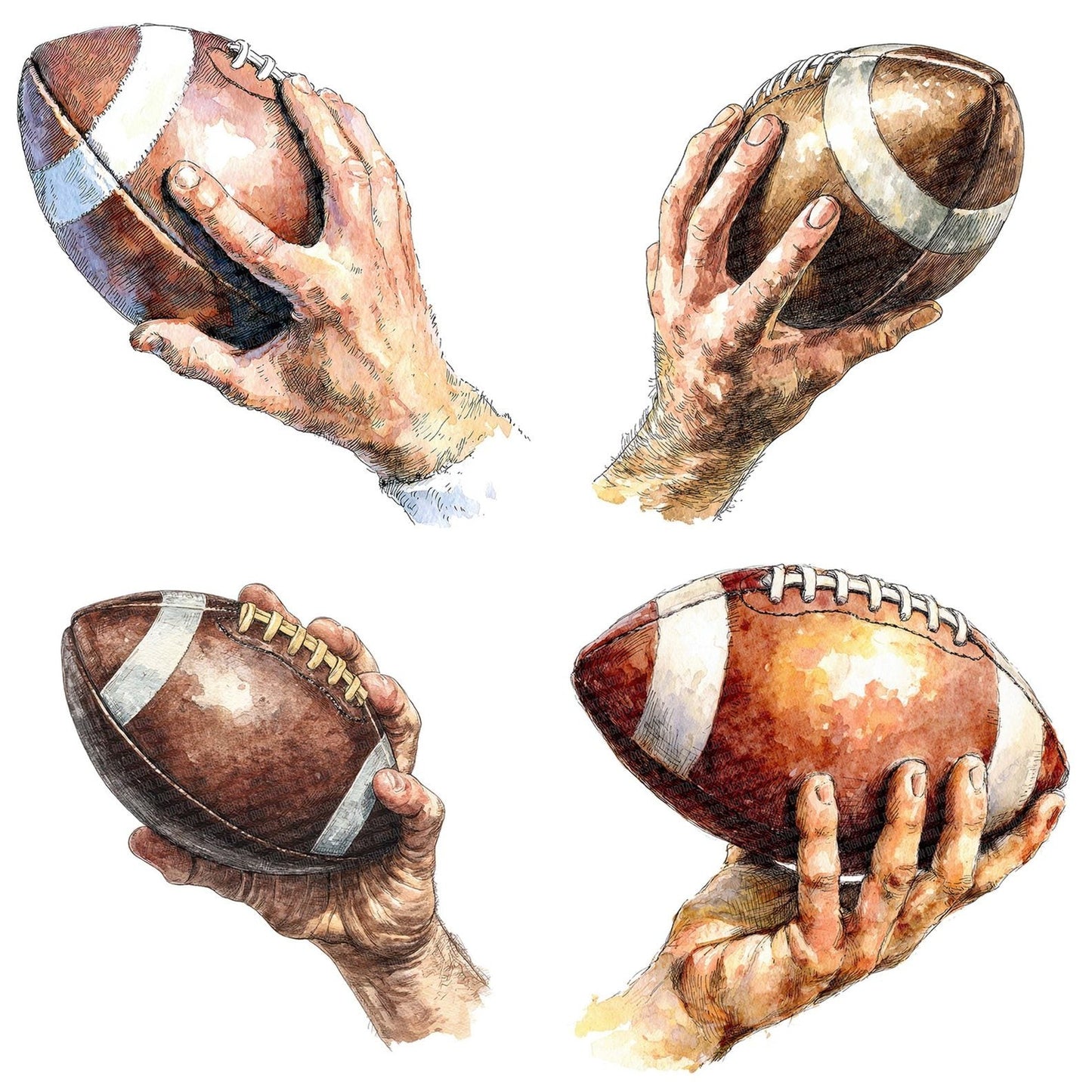 Watercolour Football Throw Clipart Set (DDD007124)