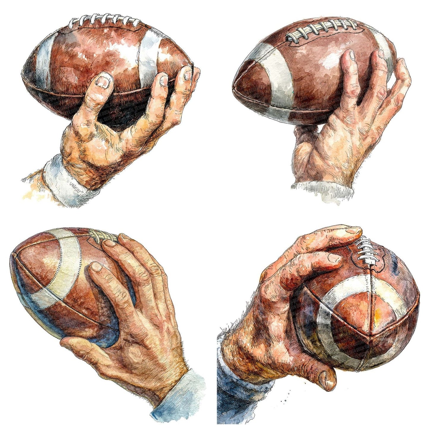 Watercolour Football Throw Clipart Set (DDD007124)