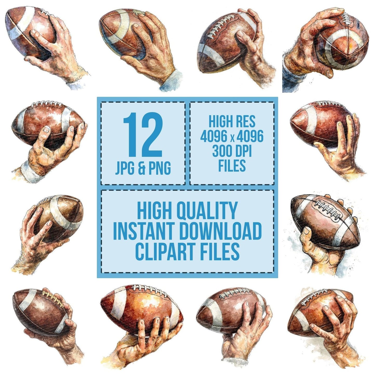 Watercolour Football Throw Clipart Set (DDD007124)