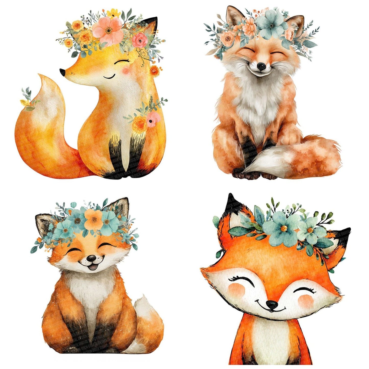 Watercolour Fox Garland Clipart Set (DDD007128)