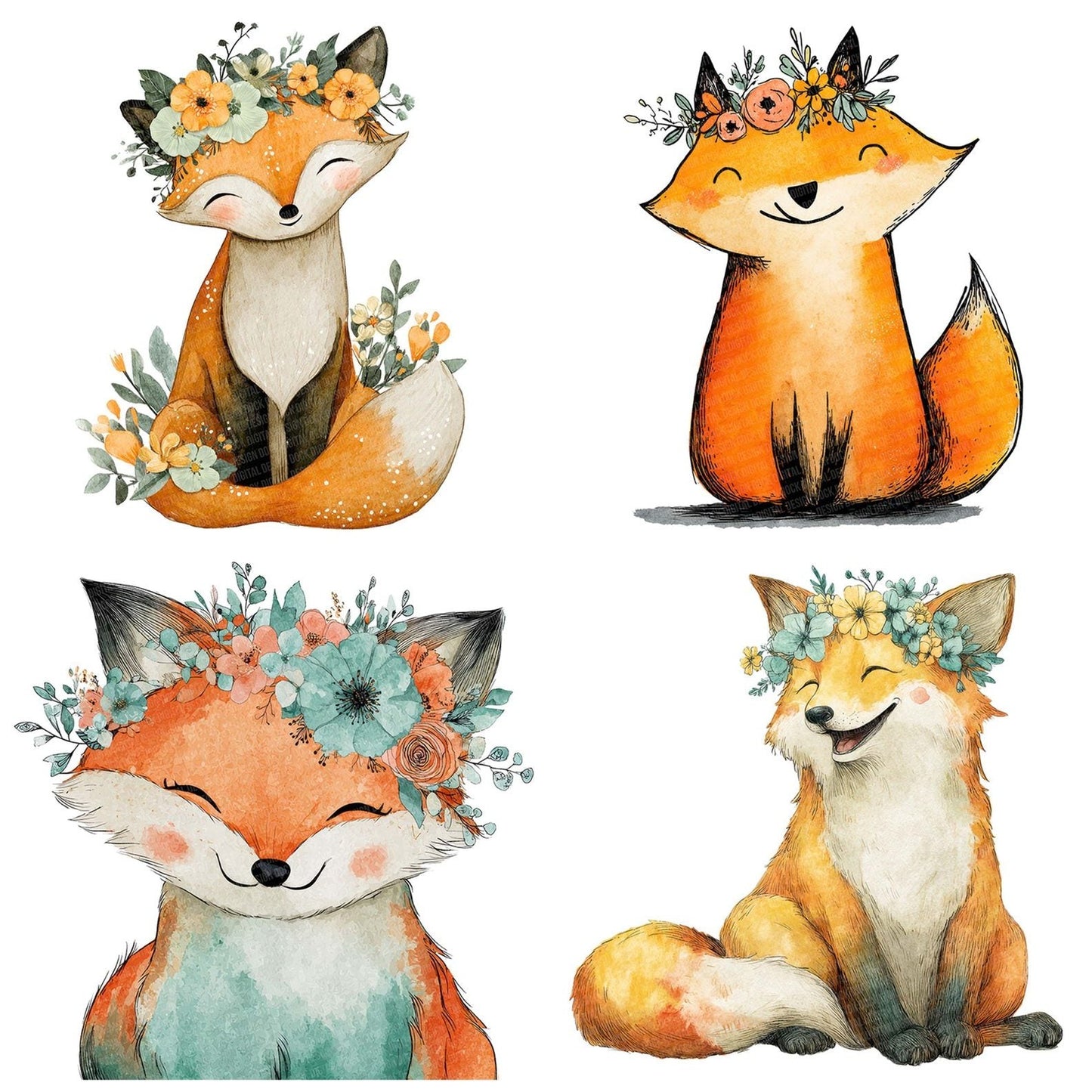 Watercolour Fox Garland Clipart Set (DDD007128)