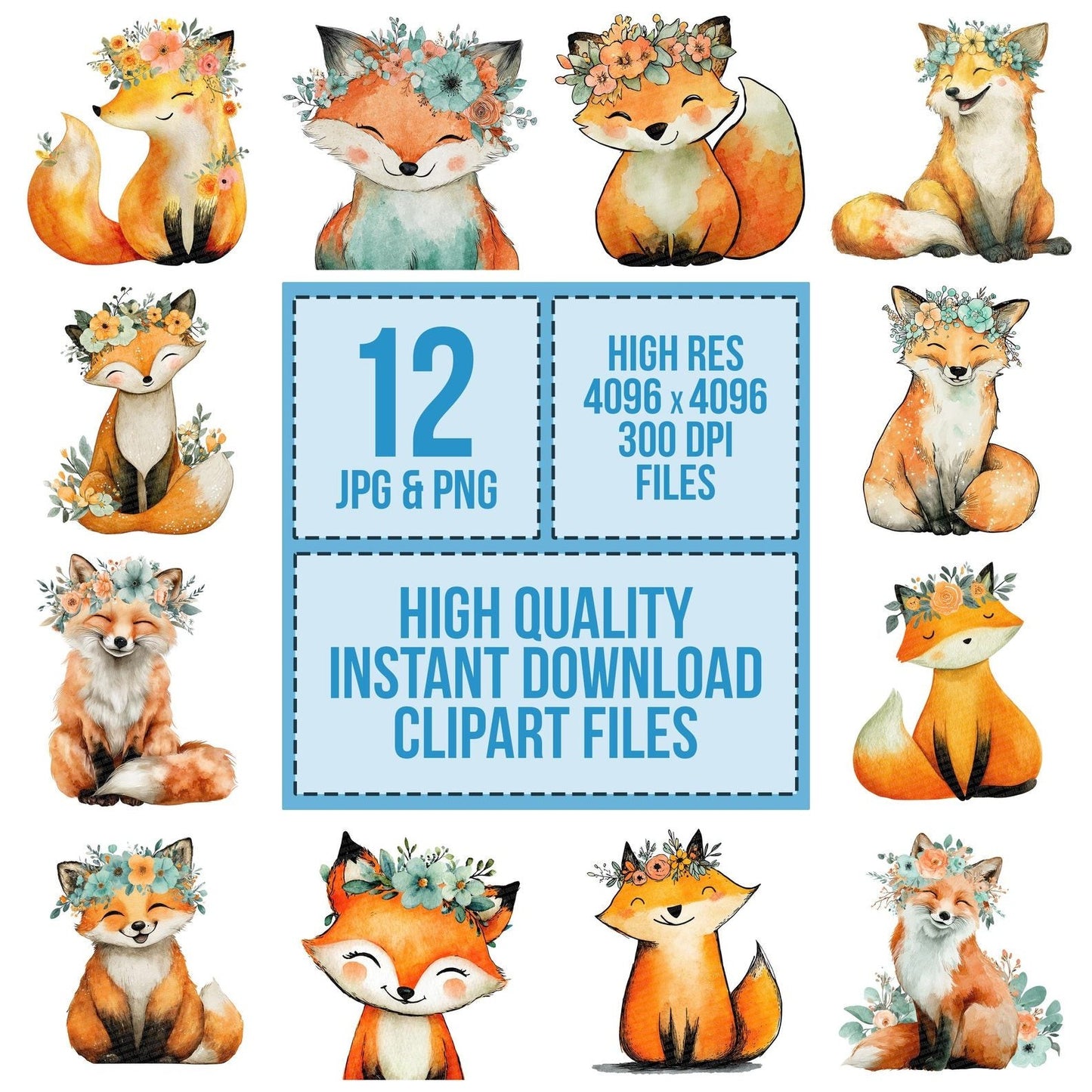 Watercolour Fox Garland Clipart Set (DDD007128)