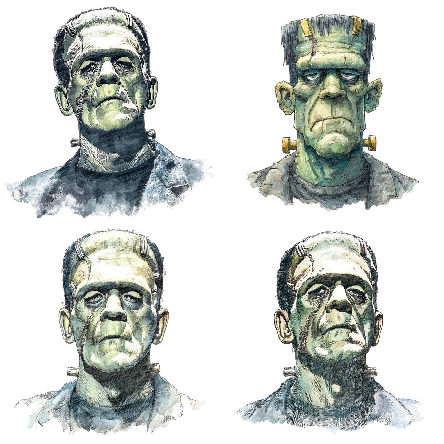 Watercolour Frankenstein Monster Clipart Set (DDD007131)