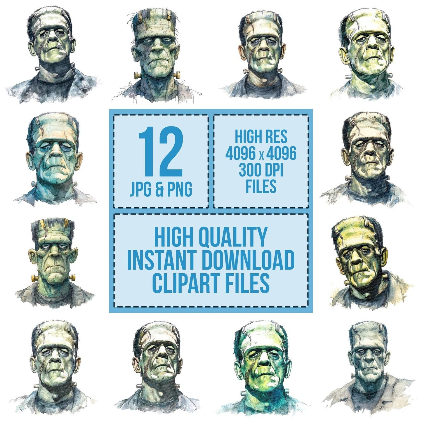 Watercolour Frankenstein Monster Clipart Set (DDD007131)