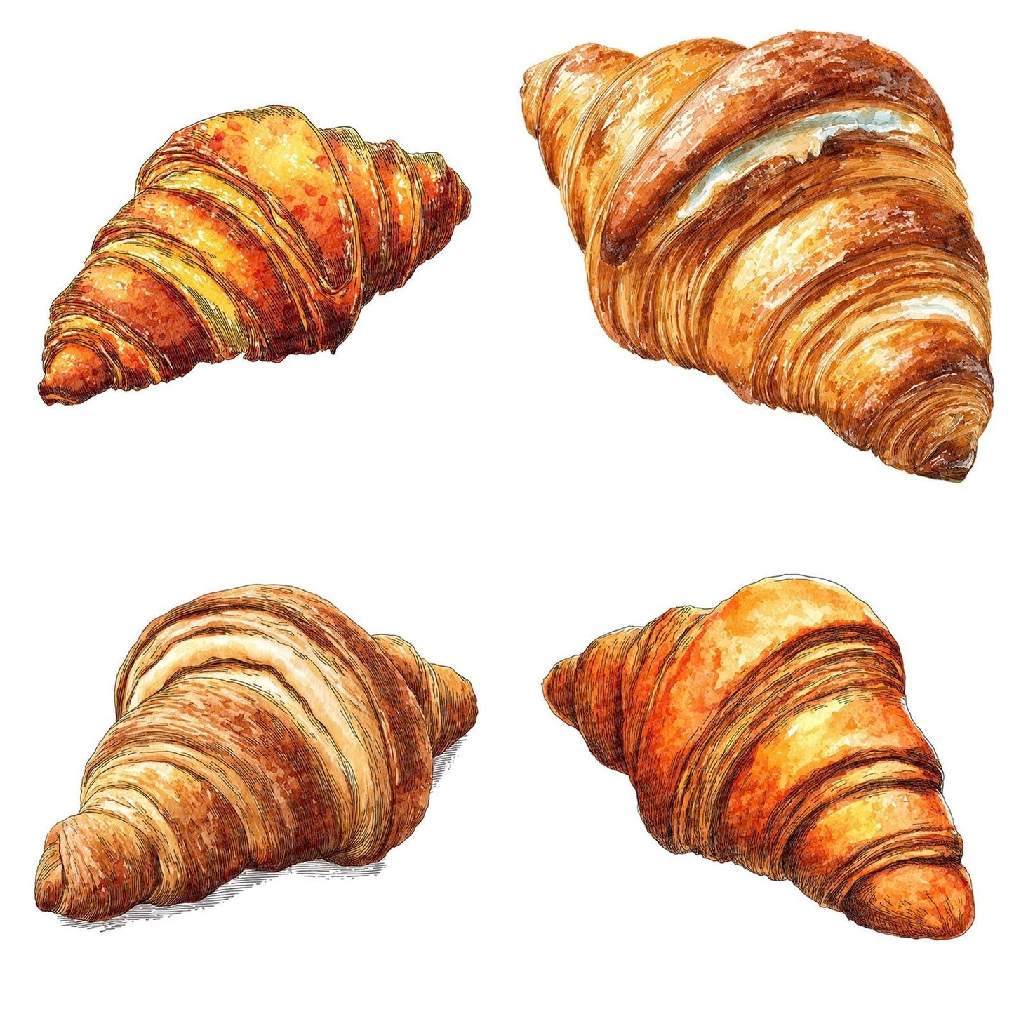 Watercolour French Croissant Clipart Set (DDD007132)