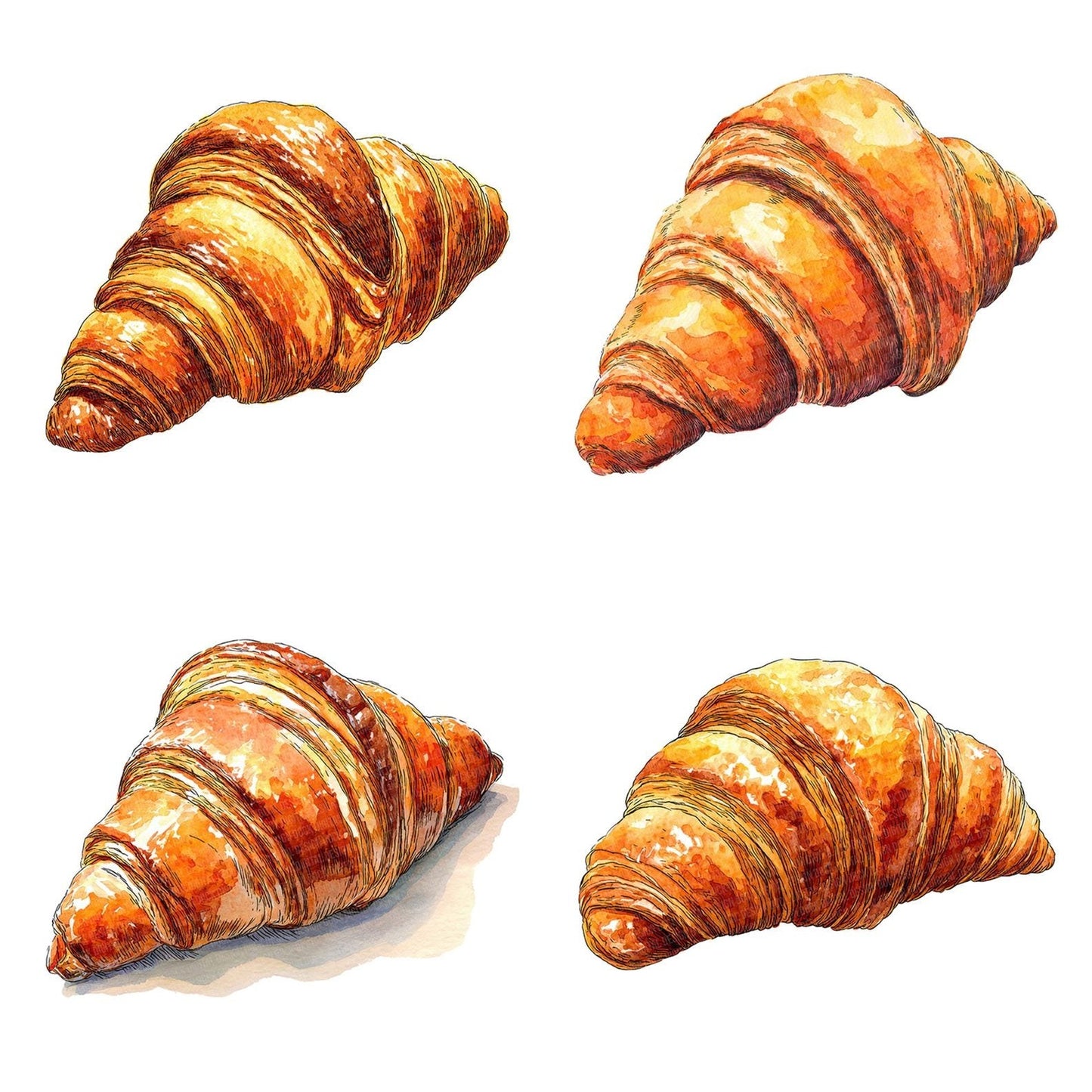 Watercolour French Croissant Clipart Set (DDD007132)
