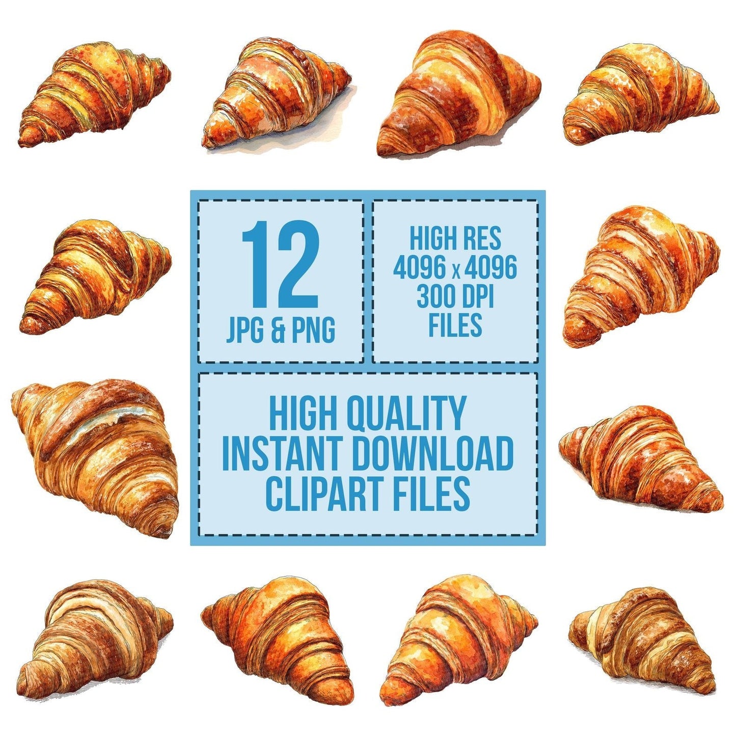Watercolour French Croissant Clipart Set (DDD007132)